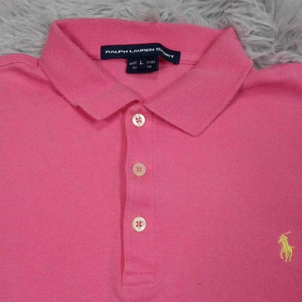 Ralph‎ Lauren Sport Boys Shirt Polo Pink L Logo Pony Cotton Button Collar